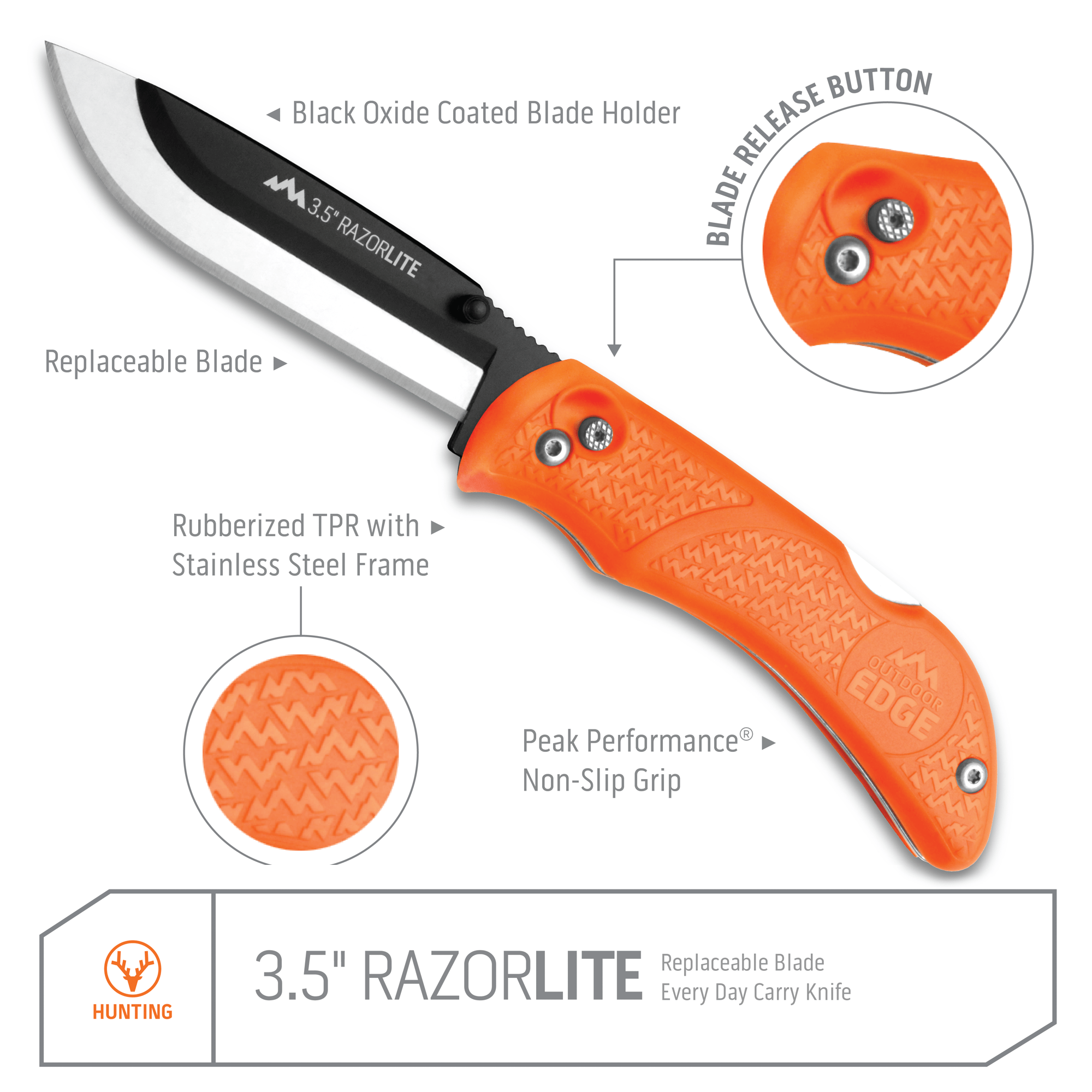 Outdoor Edge RazorPro L Klappmesser Blaze Orange 3,5 Zoll rostfrei