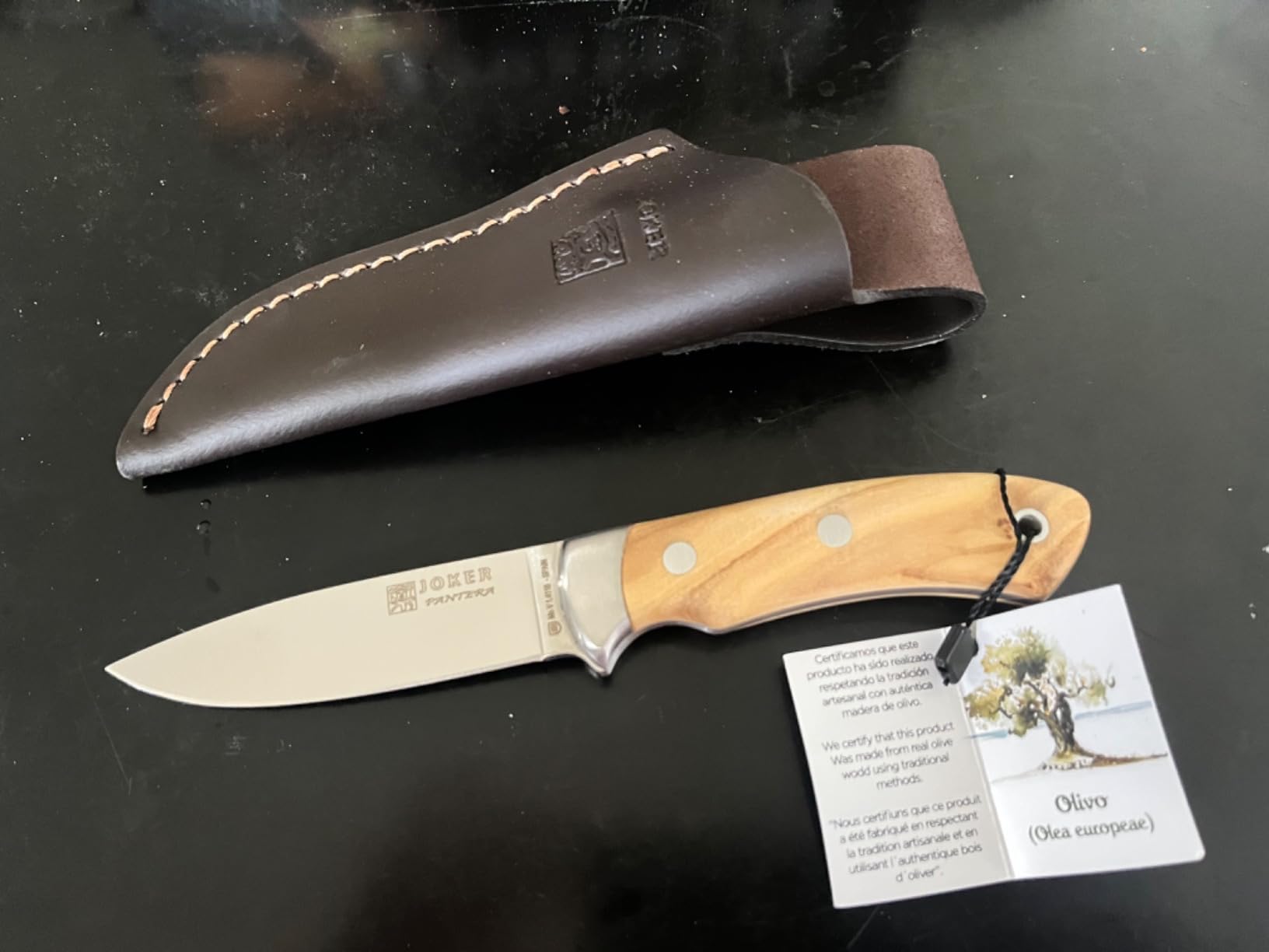 Joker Pantera CO16 Jagdmesser Olivenholz 10 cm Lederscheide