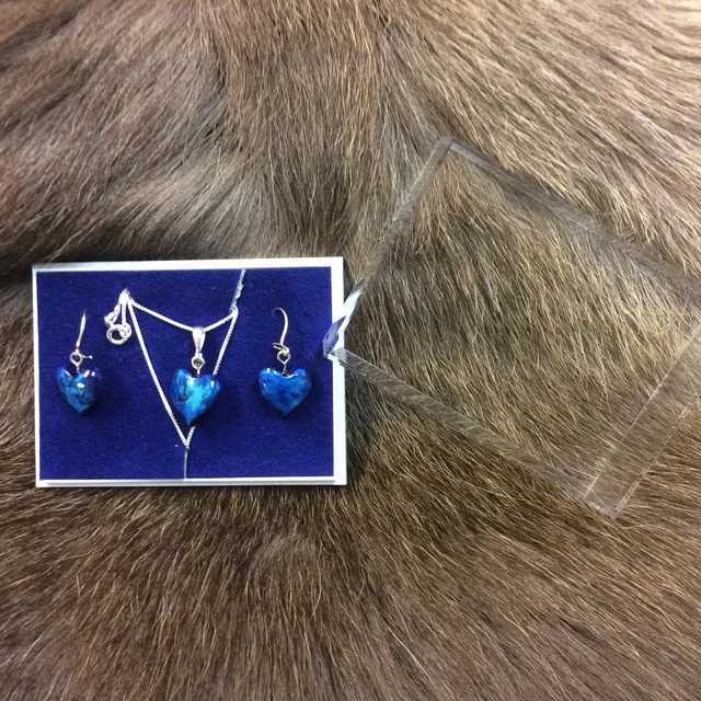 Wood Jewel Heart Schmuckset Birke blau