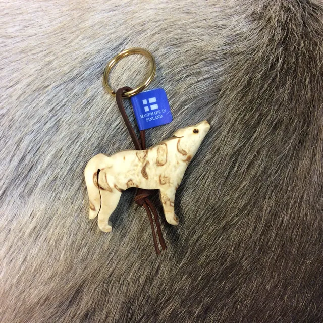 Wood Jewel 358 Schlüsselanhänger Wolf Maserbirke Leder