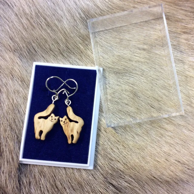 Wood Jewel 225K Ohrringe Katze Maserbirke stehend