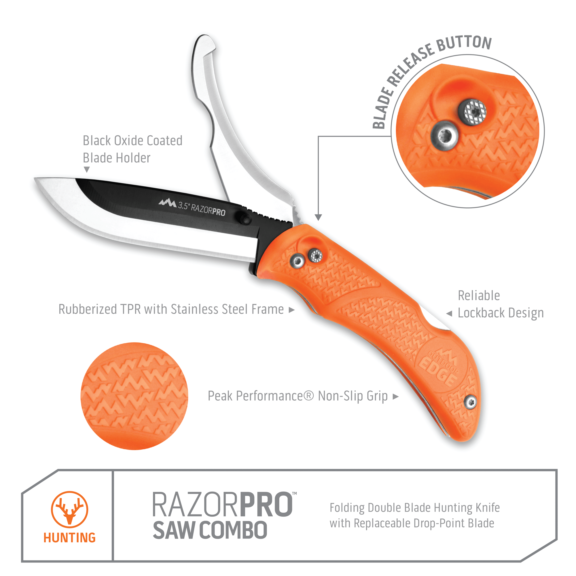 Outdoor Edge RazorPro G Jagdmesser-Set mit Säge orange