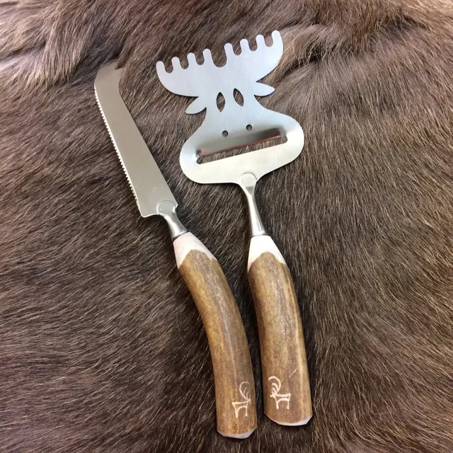 Wood Jewel Moose Käseset Rentierhorn Elch-Klinge 2-tlg
