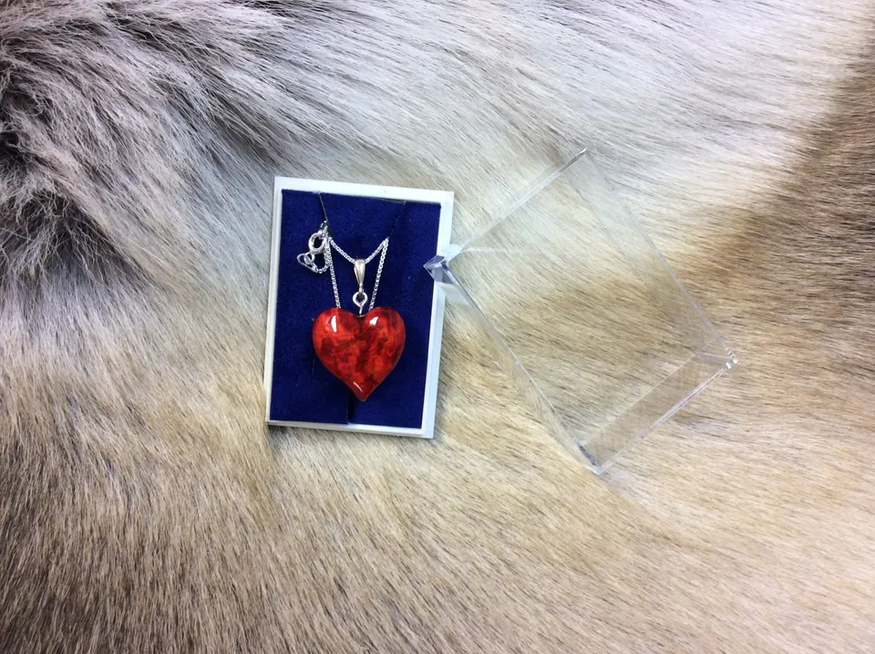 Wood Jewel Heart Kette groß rot 45 cm