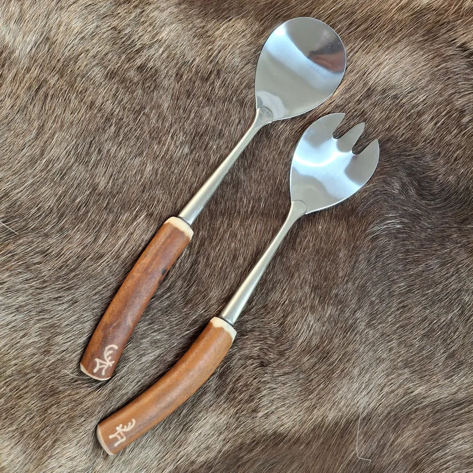 Wood Jewel 46S Salatbesteck Rentiergeweih Holzgriffe