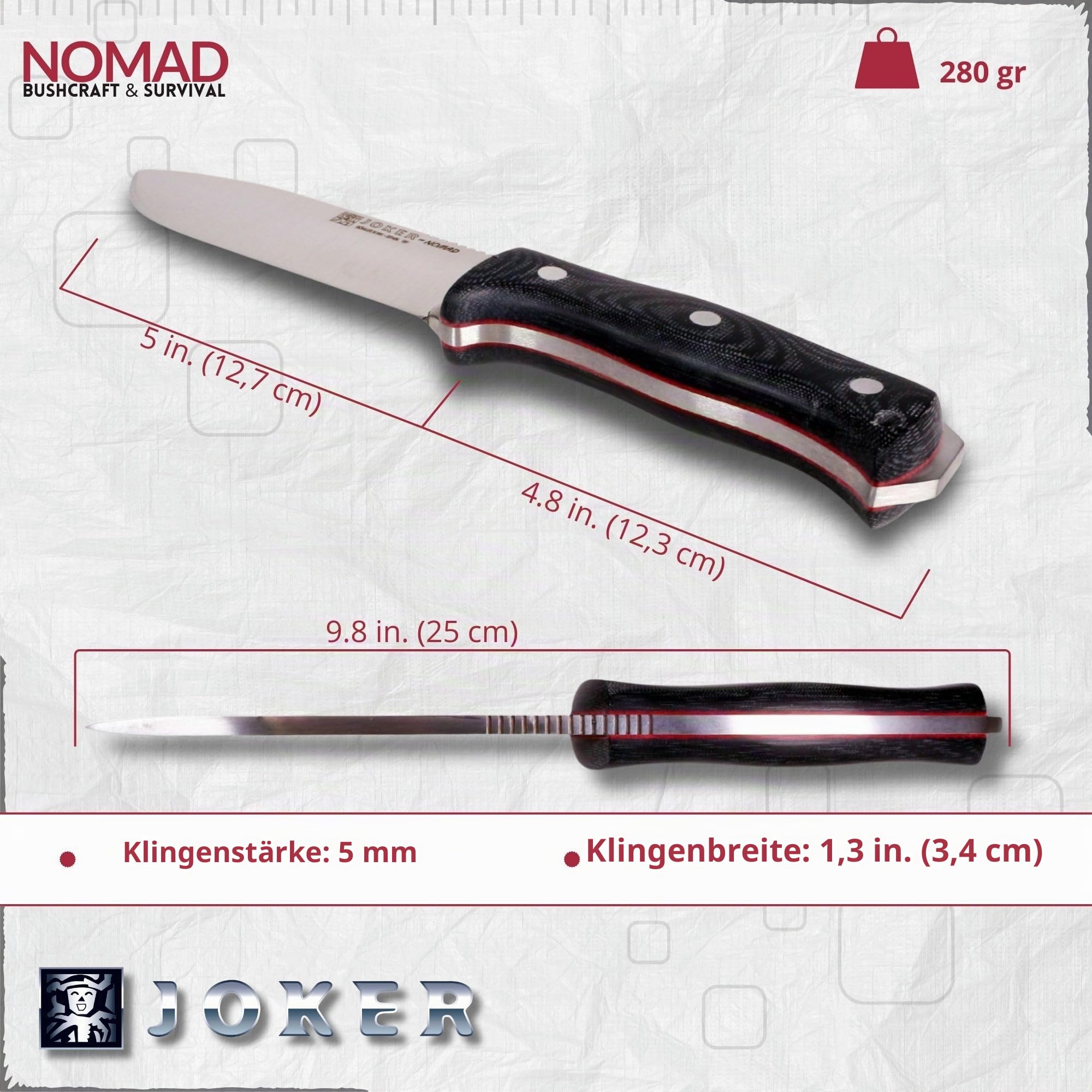 Joker Nomad CM125-P Bushcraft-Messer 12,7 cm Feuerstahl