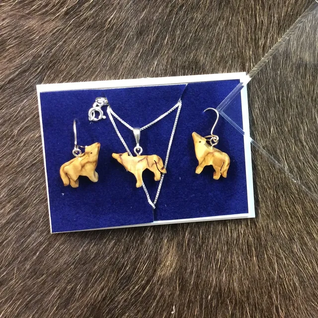 Wood Jewel 245S Schmuckset Wolf Maserbirke Silber