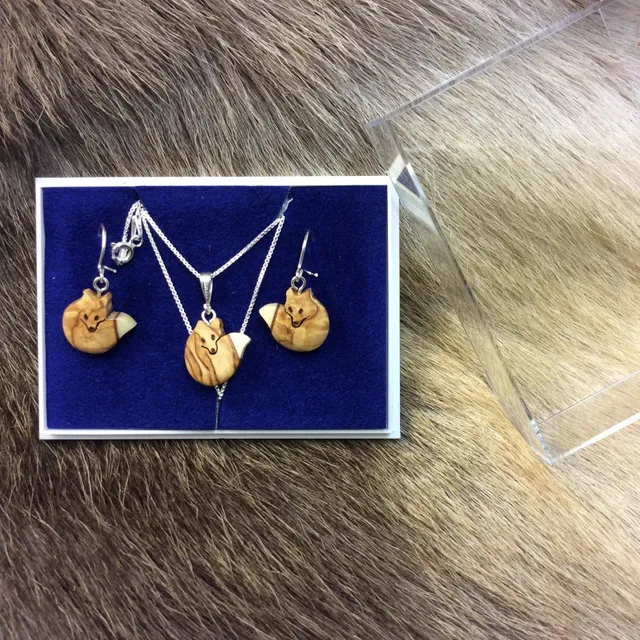 Wood Jewel Fuchs Schmuckset Ohrringe Kette Birke Box