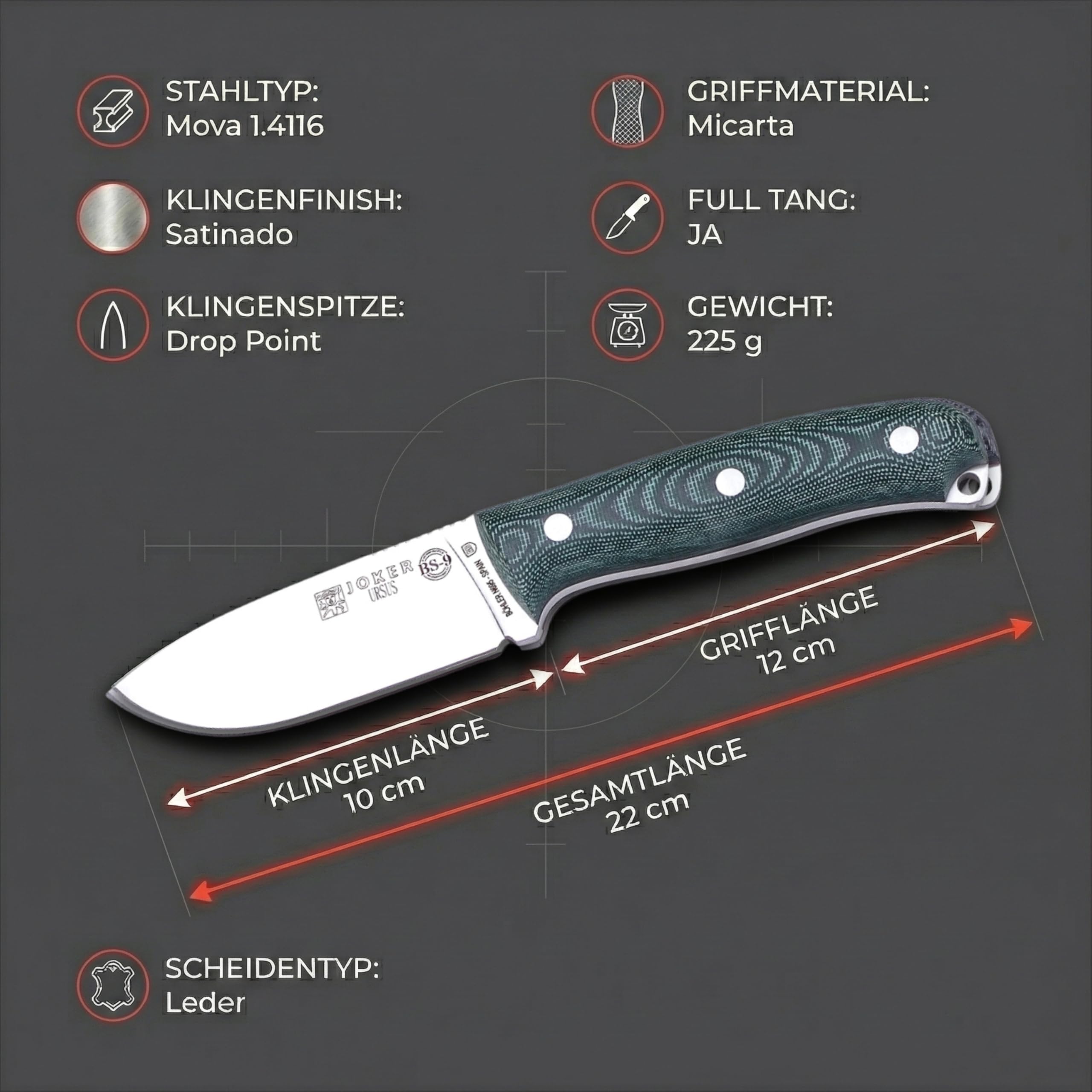 Joker Ursus CV116-P Jagdmesser Micarta grün 10 cm N695