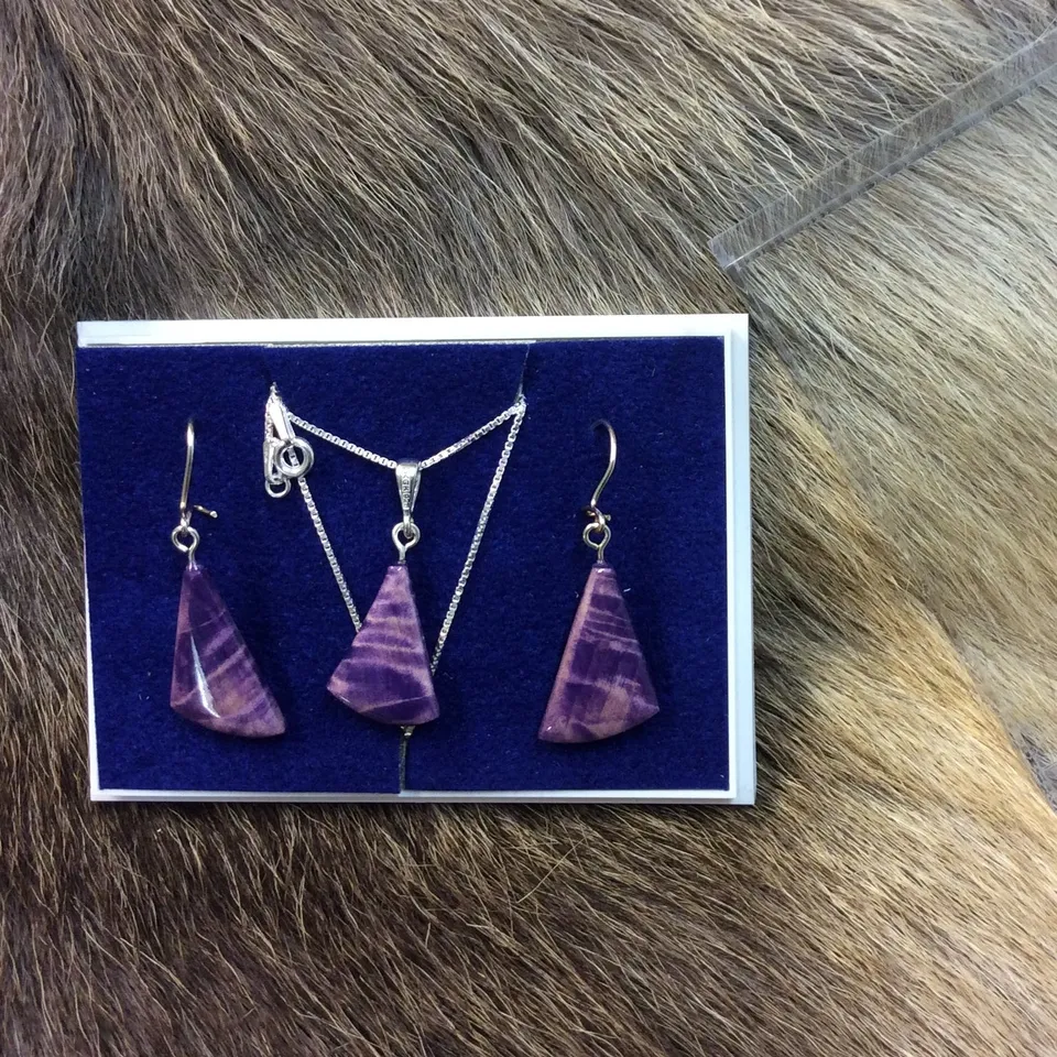 Wood Jewel Schmuckset Lila Birke Silberkette