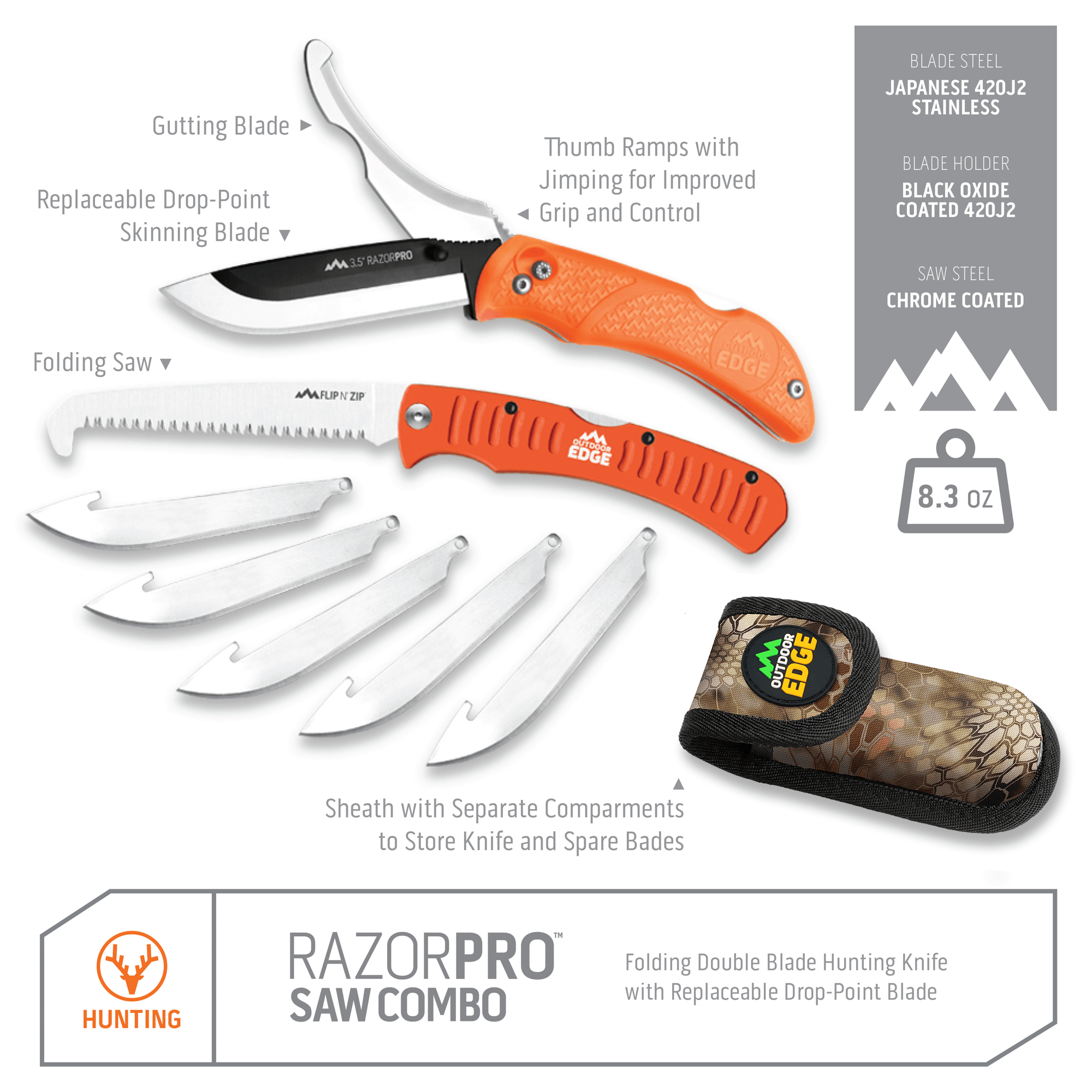 Outdoor Edge RazorPro G Jagdmesser-Set mit Säge orange