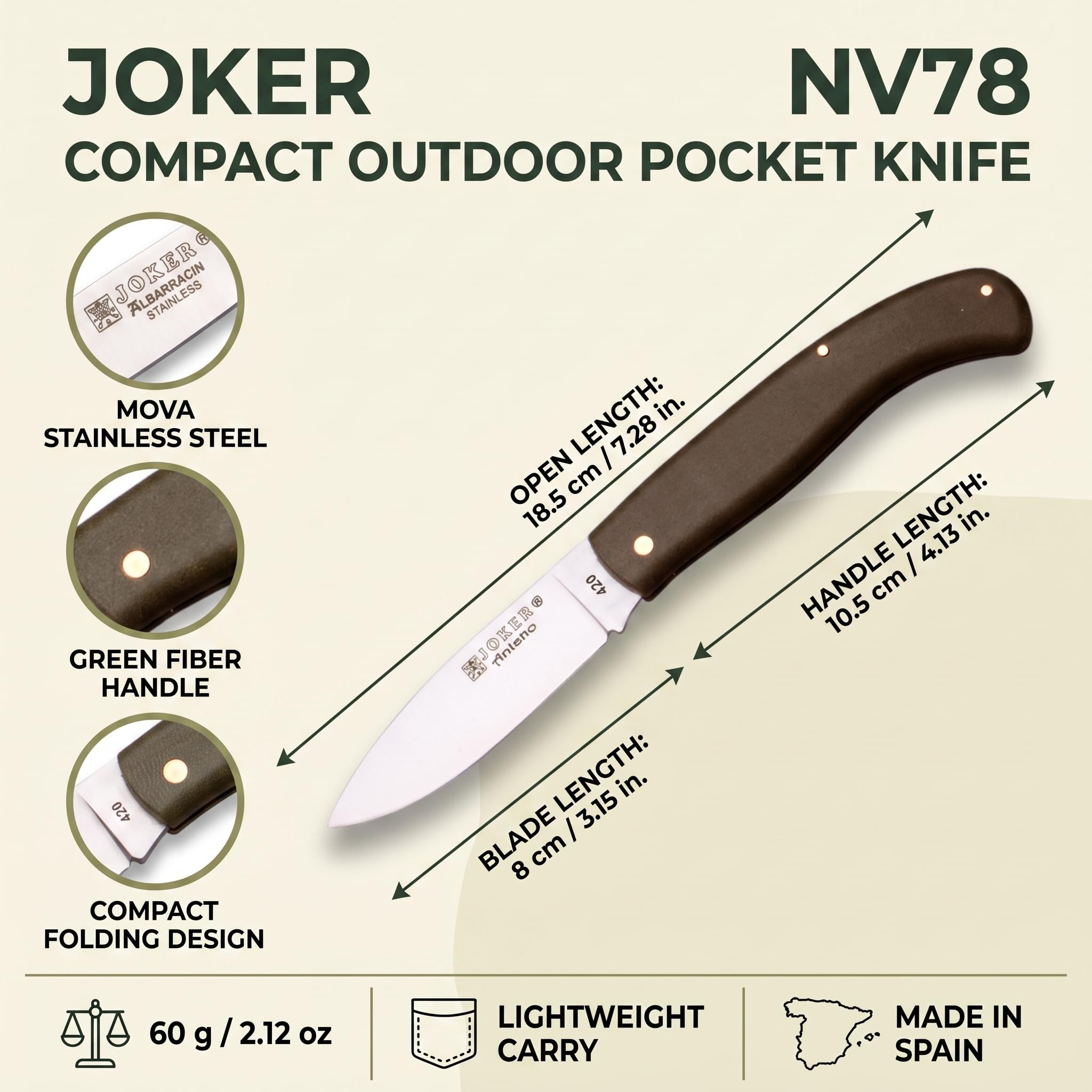 Joker NV78 Taschenmesser Grünfaser 8 cm Edelstahl