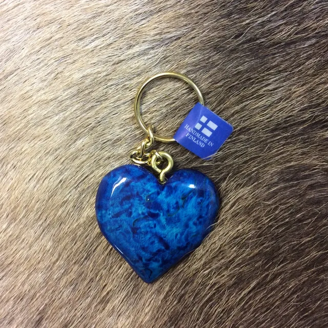 Wood Jewel Heart Blue Schlüsselanhänger Maserbirke