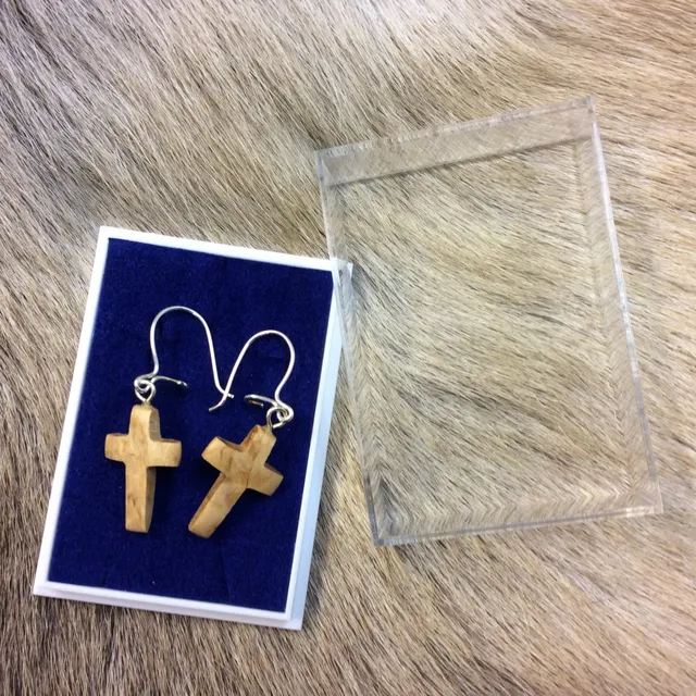 Wood Jewel Cross Ohrringe Birke Silberhaken leicht