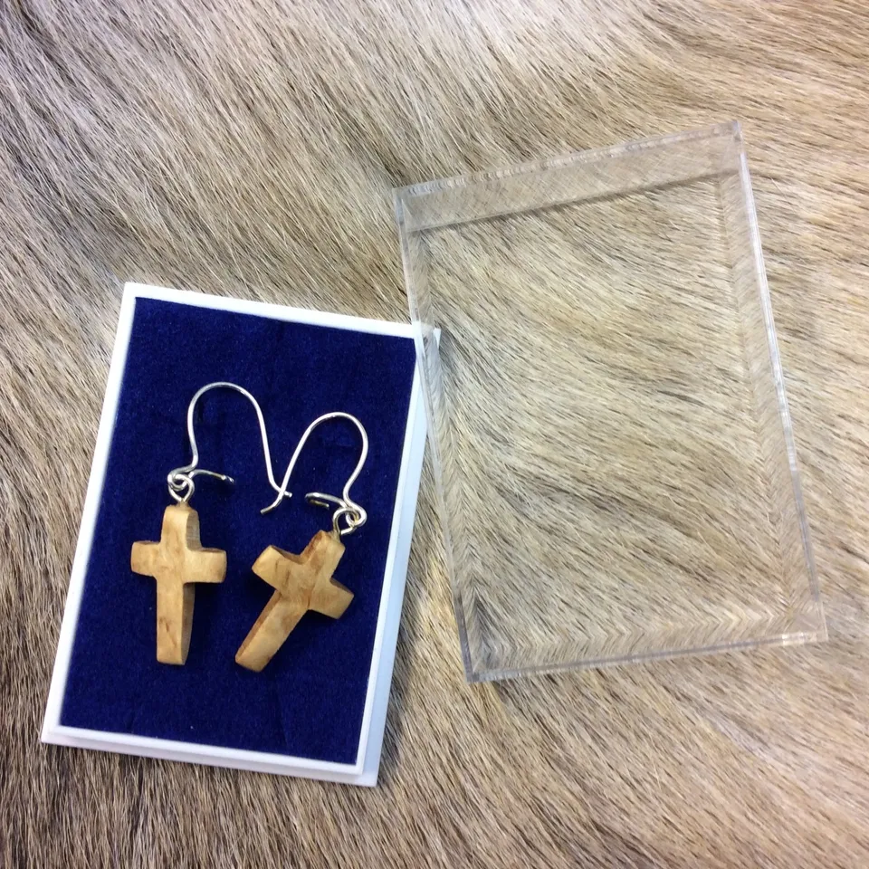 Wood Jewel Cross Ohrringe Birke Silberhaken leicht