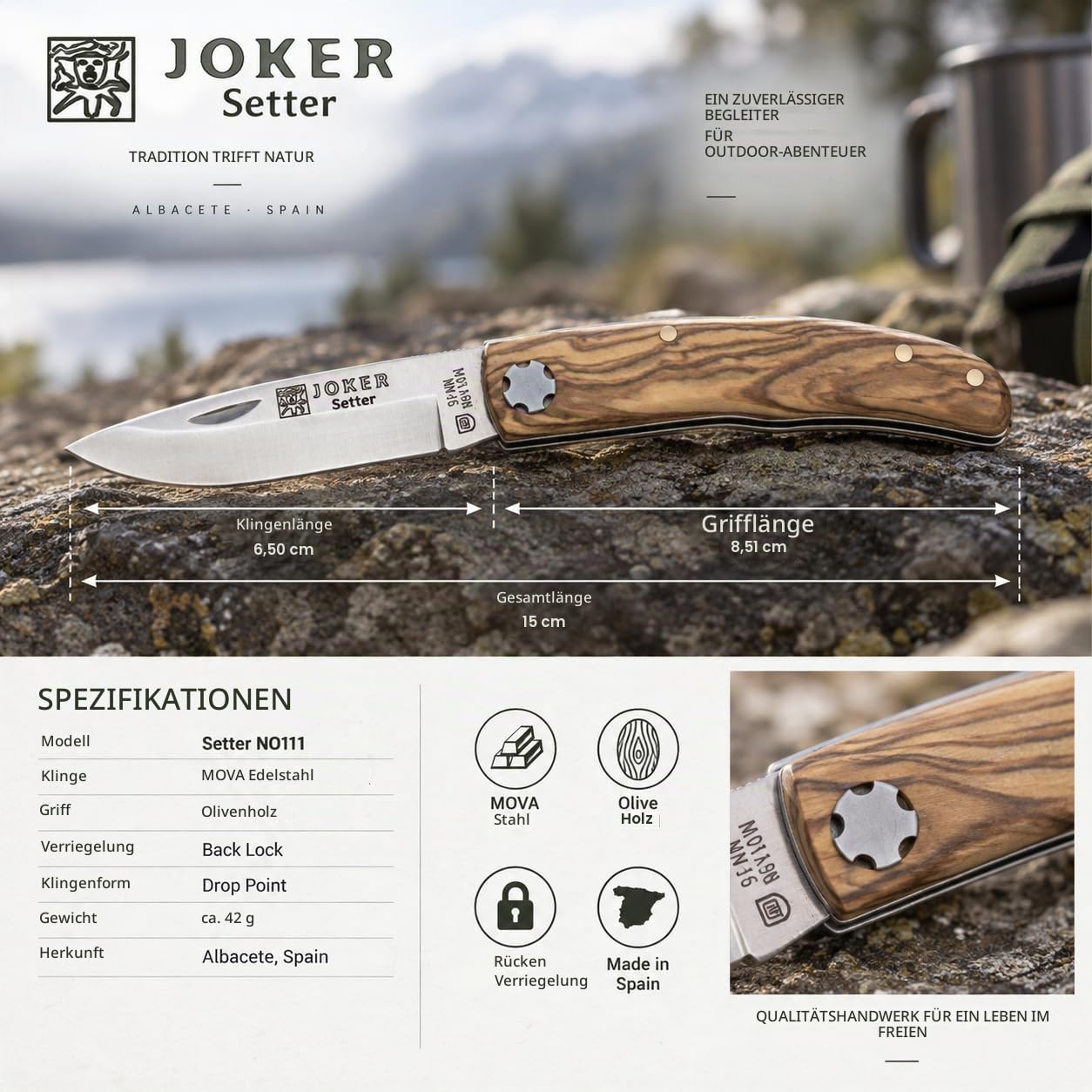 Joker Setter NO111 Taschenmesser Olive 6,5 cm mit Back-Lock