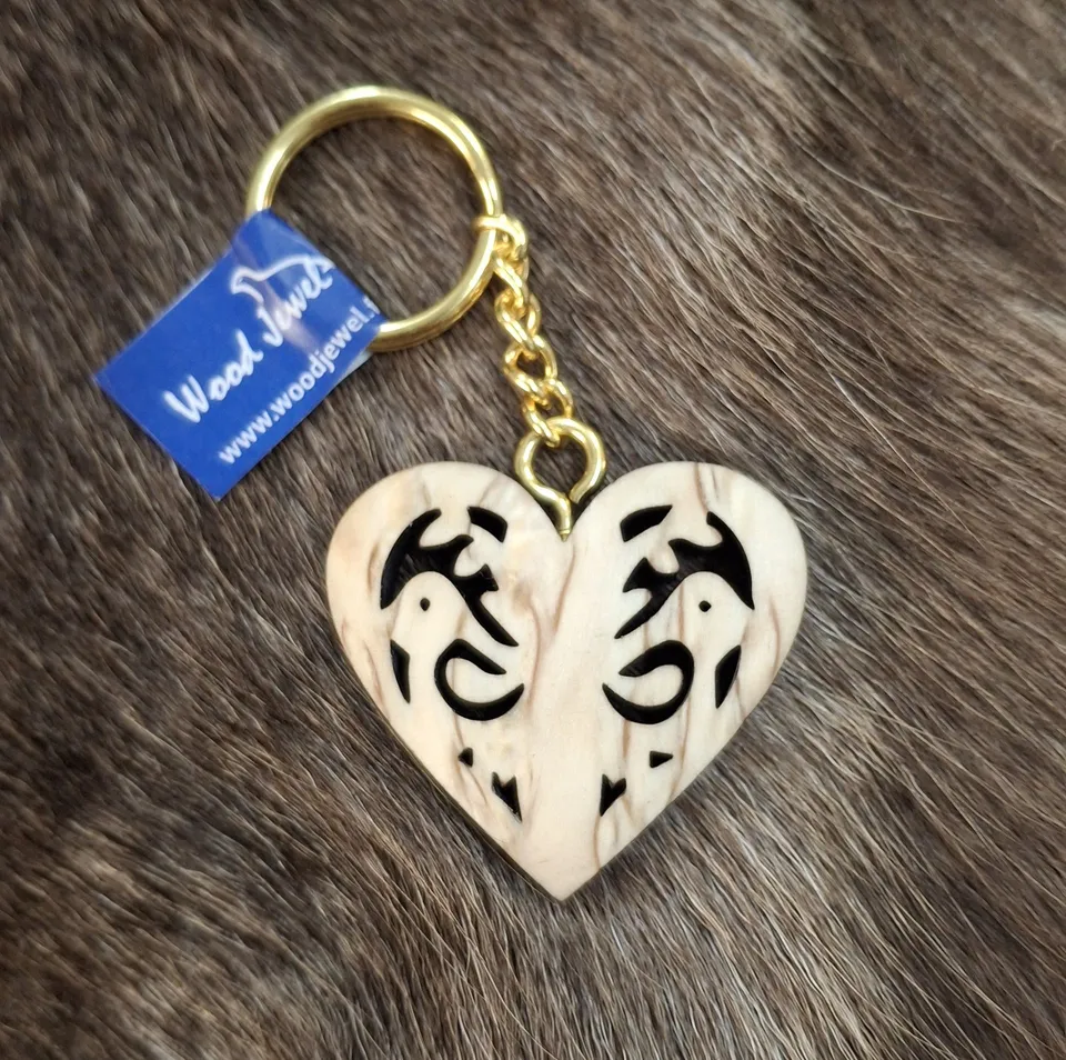 Wood Jewel Schlüsselanhänger Herz Lederband Maserbirke