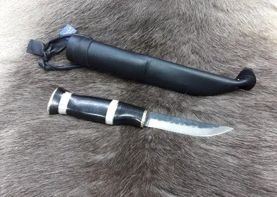 Wood Jewel Ledermesser Puukko 9,5 cm Rentierhorn