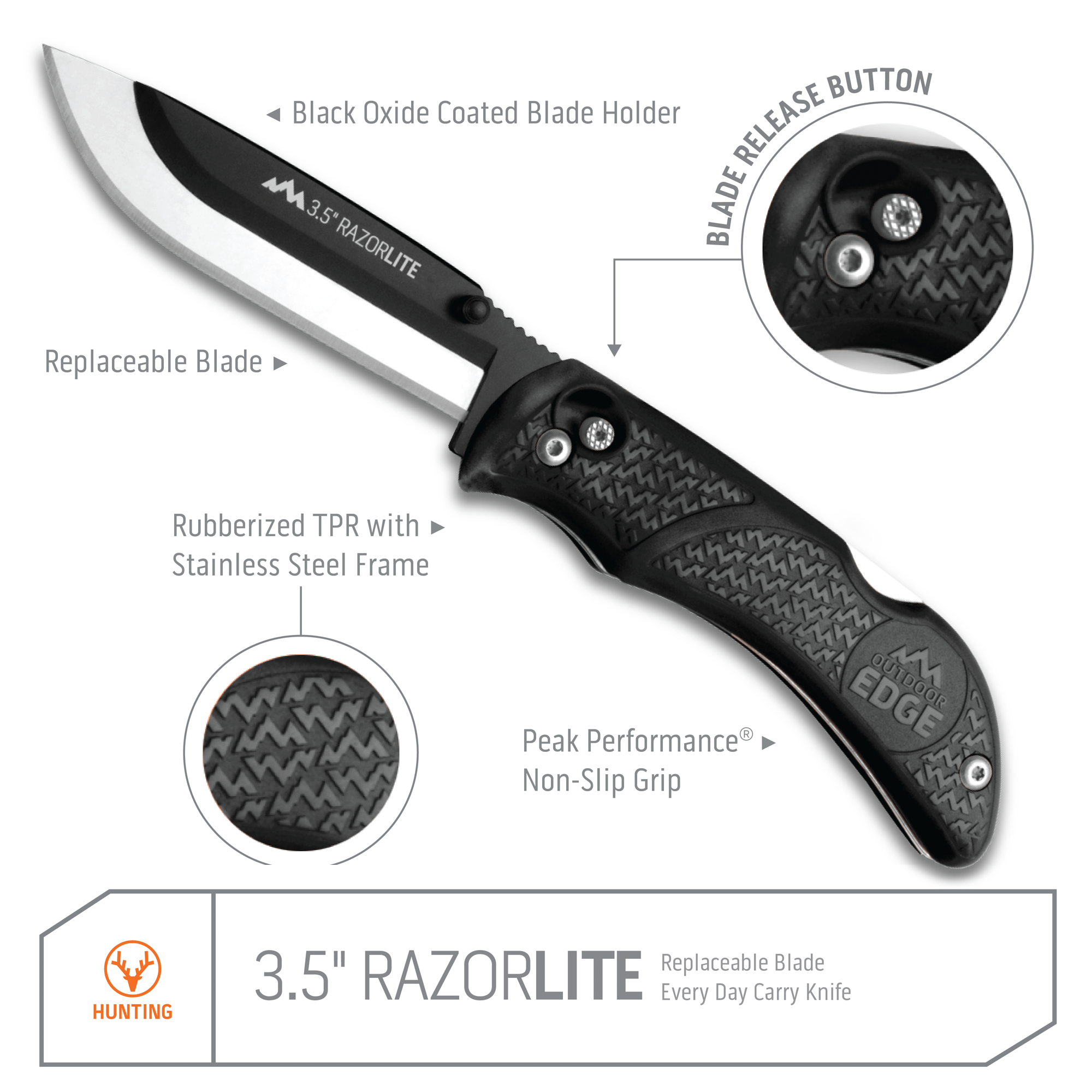 Outdoor Edge RazorPro L Klappmesser Blaze Orange 3,5 Zoll rostfrei