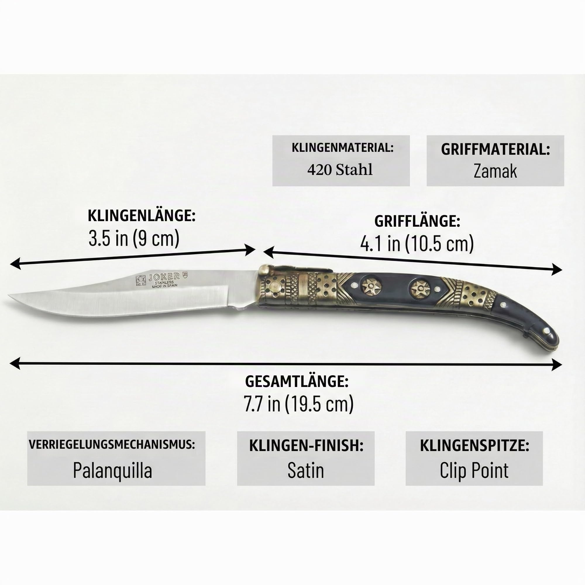 Joker N102C Taschenmesser 7,5 cm Zamak-Griff verziert