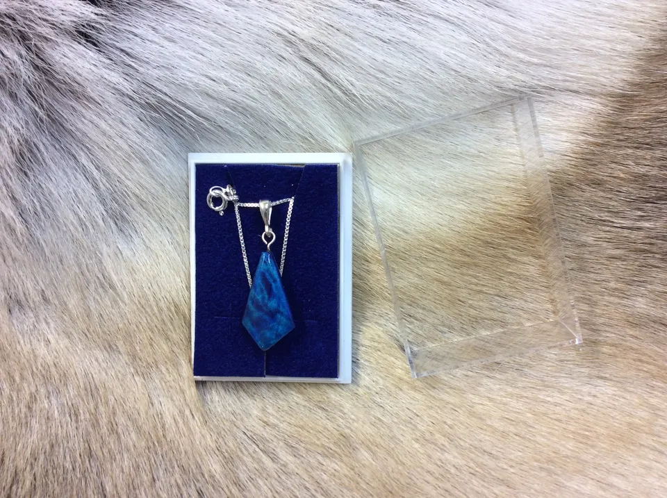 Wood Jewel Halskette Blau 45 cm Visa-Birke Silberkette